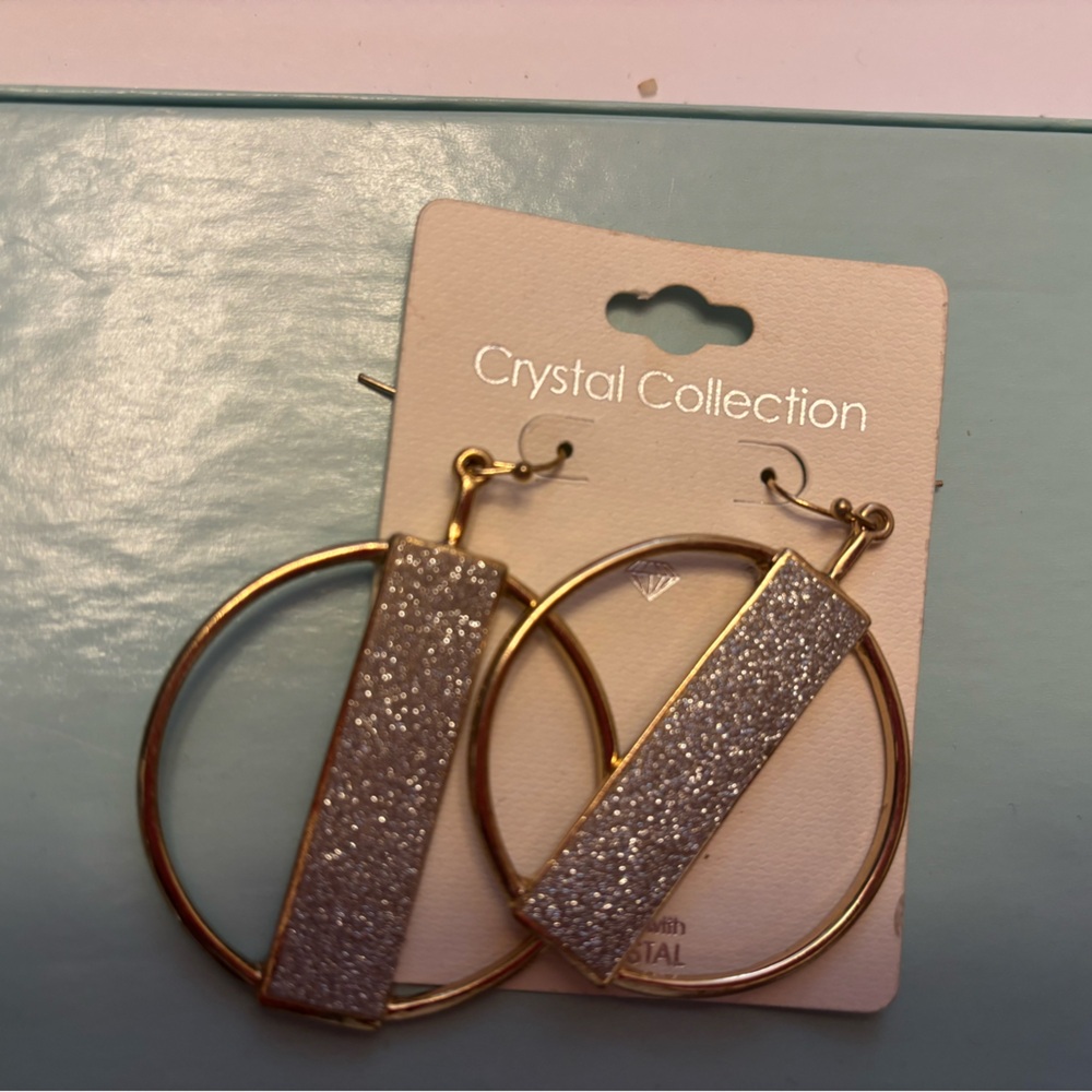 Gold-Tone Hoop Earrings with Glitter Accent